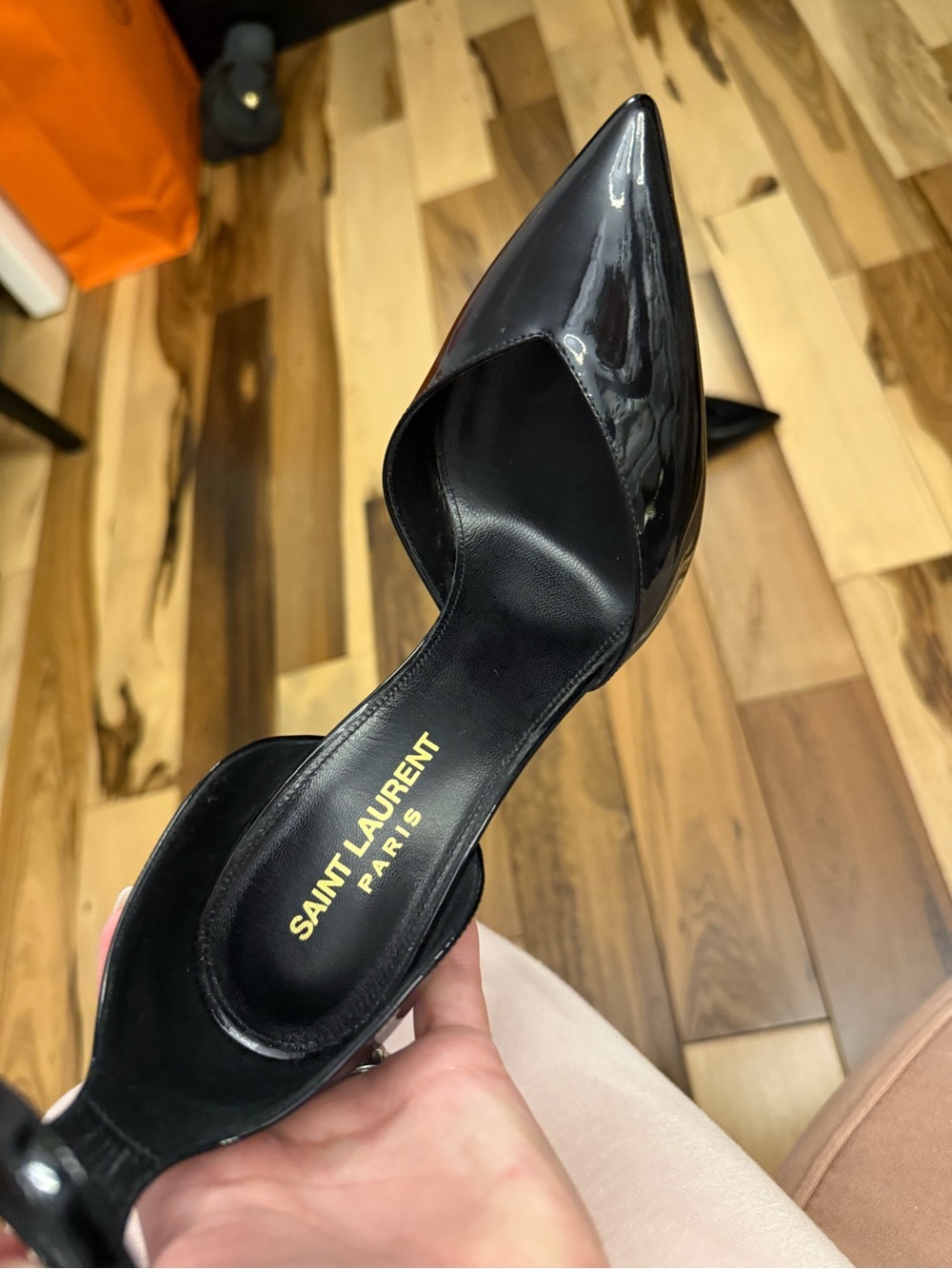 Saint Laurent Black Patent Leather Pointed Ankle-Strap Pumps - Picture 5 of 8